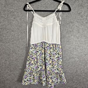 Blu Pepper Boho Floral Dress Medium Tiered Sundress Lace Trim Flowy Cottagecore